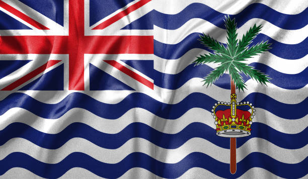 British Indian Ocean Territory flag wave close up. Full page British Indian Ocean Territory flying flag. Highly detailed realistic 3D rendering.