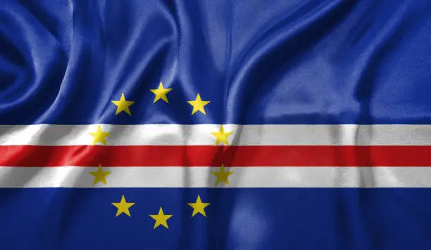 Cape Verde  flag wave close up. Full page American flying flag. Highly detailed realistic 3D rendering.