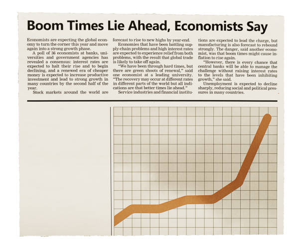 место для вашей копии под оптимистичной новостной статьей о временах экономического бума не за горами, с растущим графиком - article horizontal close up sepia toned стоко�вые фото и изображения