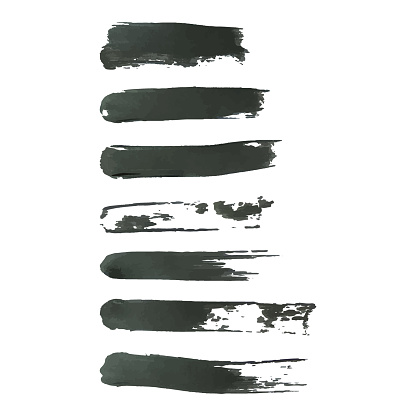 Vector black paint, brush stroke, brush stroke, line or texture. Set of vector horizontal strokes isolated on white background, design element, horizontal brush stroke stripes