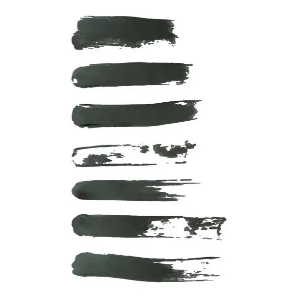 Vector illustration of Vector black paint, brush stroke, brush stroke, line or texture. Set of vector horizontal strokes isolated on white background, design element
