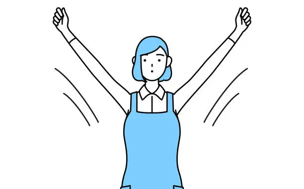 Vector illustration of A woman in an apron doing radio calisthenics, preparation for accident prevention