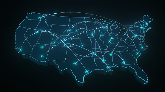 Mapa de EE.UU. - ciudades conectadas photo