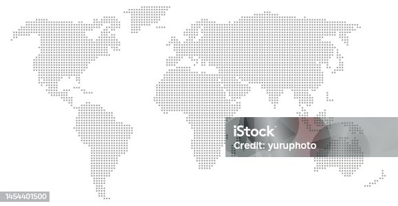 istock Gray dotted pattern world map, centered on Europe and Africa 1454401500