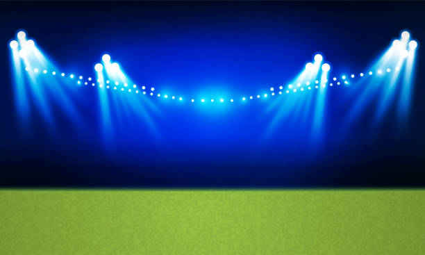 istock Football arena field with bright stadium lights vector design 1454403159