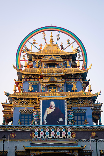 A picture taken on 23 December 2022 of Buddhist Zangdog Palri or Golden Temple in Namdroling Monastery in Bylakuppe, Coorg, Karnataka. Tibetan settlement outside Tibet.