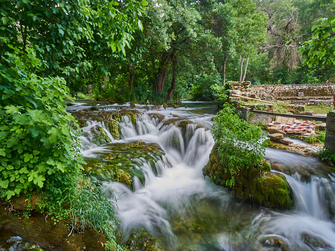 Krk waterfalls, Croatia - 06 28 2015: long exposure of a tranquil waterfall