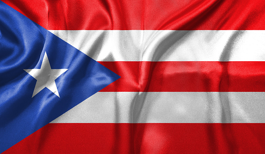 Puerto Rico flag wave close up. Full page Puerto Rico flying flag. Highly detailed realistic 3D rendering.