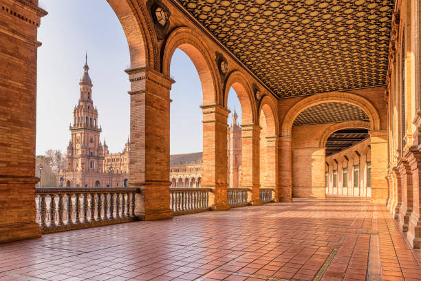 Scenic view of Plaza de España, Seville/Spain aka the city of Theed on the planet Naboo/Star Wars Scenic view of Plaza de España, Seville/Spain aka the city of Theed on the planet Naboo/Star Wars seville stock pictures, royalty-free photos & images