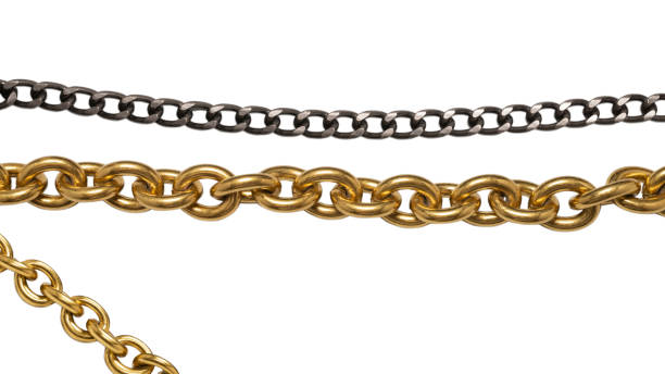 istock Steel chain isolated on white backgroound. 1454414653
