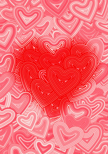 istock Valentine's Day greeting card template or background with hearts and line ornament. Retro fashion hippie psyhedelic design. 1454415116