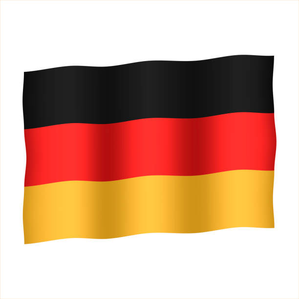 ilustraciones, imágenes clip art, dibujos animados e iconos de stock de estado ondeando bandera de la alemania. colores nacionales blanco, rojo y dorado. ilustración plana a color. - crear escudos de futbol
