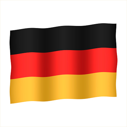 State waving flag of the Germany. White, red  and golden national colors. Flat color illustration.