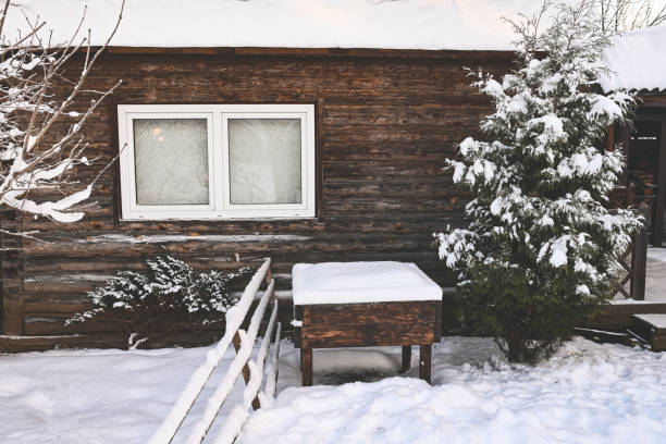 istock Snow covered trees in the backyard garden 1454416444