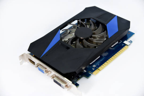 istock Blue graphics card with one fan on a white background. Accessories for computers. An electronic device. 1454416580