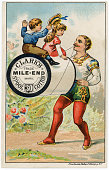 istock chromolithograph of circus strong man holding children on spool of thread 1454418003