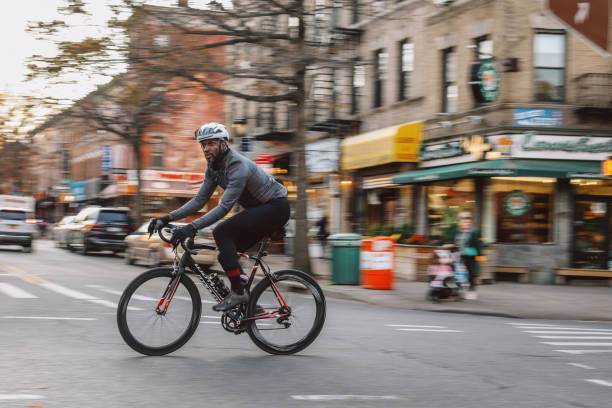 istock cycling fast through Brooklyn, NYC 1454418838