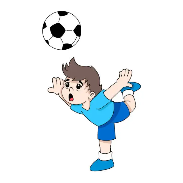 Vector illustration of boy doing volley soccer gesture