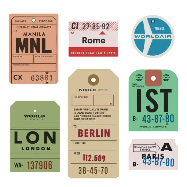 Vector illustration of Vintage World Travel Luggage Tags