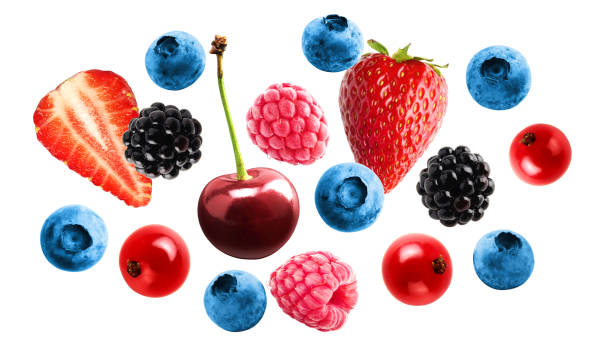 istock Collection of fresh berries isolated on white background. 1454422449