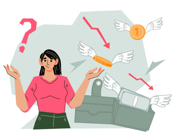 istock Woman upset with empty wallet has budget deficit, flat cartoon vector isolated. 1454422723