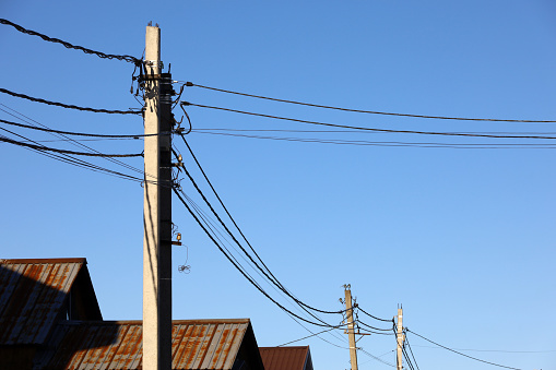 Electricity transmission line, power supply in village