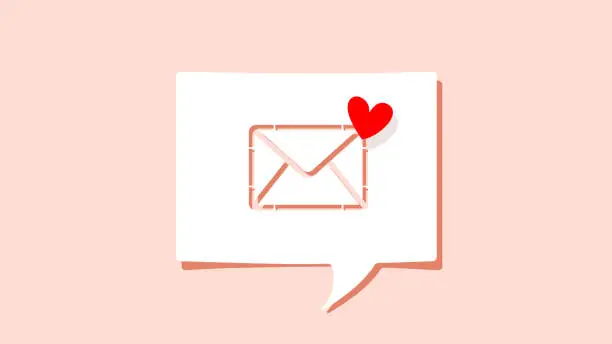 Vector illustration of Love letter or email with Heart shape symbol on cutout white paper speech bubble on pink background