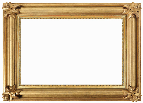 Antique wooden frame with ornate angle, gold colored