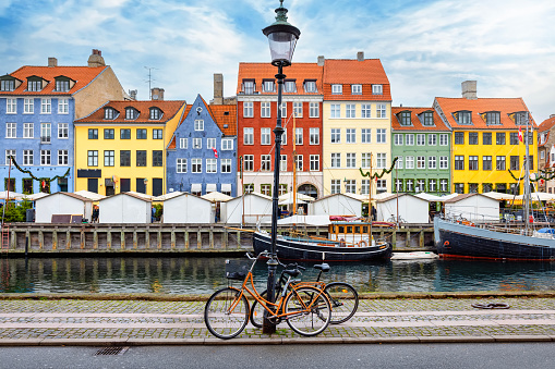 Colorful Traditional Houses in Copenhagen old Town at Sunset, Nyhavn, Copenhagen, Denmark