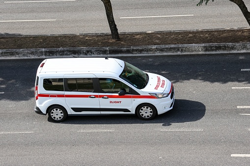 Lisbon, Portugal – April 20, 2022: Transport vehicle for non-urgent patients in Lisbon