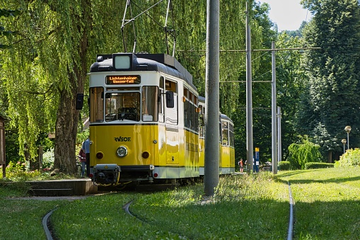 Bad Schandau, Germany – July 17, 2022: tramway kirnitzschtalbahn bad schandau saxony, germany