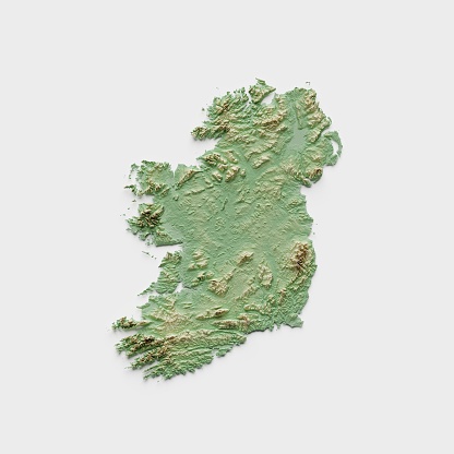 3D render of a topographic map of Ireland Island. All source data is in the public domain. SRTM data courtesy of the U.S. Geological Survey.