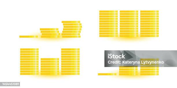 Money Stack Texture Side Stacks Set Of Gold Coins Stacks Money Side View Vector Flat ...