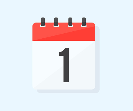 The first day of the month with date 1, day one icon design. Calendar icon flat day 1. Reminder symbol. Event schedule date. Schedule planning. Meeting appointment time vector design and illustration.