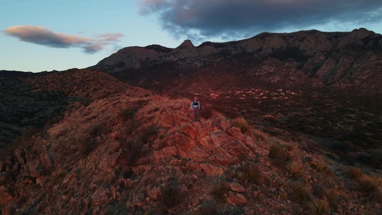 majestic mountain sunset man hiking