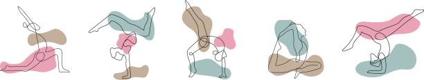 ilustrações, clipart, desenhos animados e ícones de desenho de linha contínua de mulheres fitness yoga conceito ilustração de saúde vetorial - body de ginástica