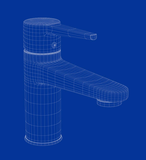 3D wire-frame model of bathroom faucet