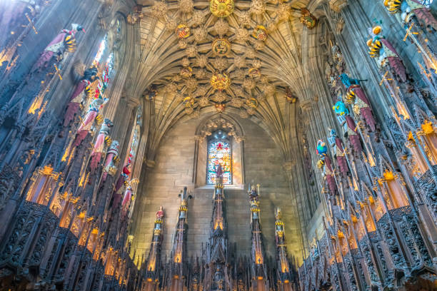 St Giles Cathedral Thistle Chapel Interior Edinburgh Scotland Thistle Chapel in St Giles Cathedral in Edinburgh Scotland royal mile stock pictures, royalty-free photos & images