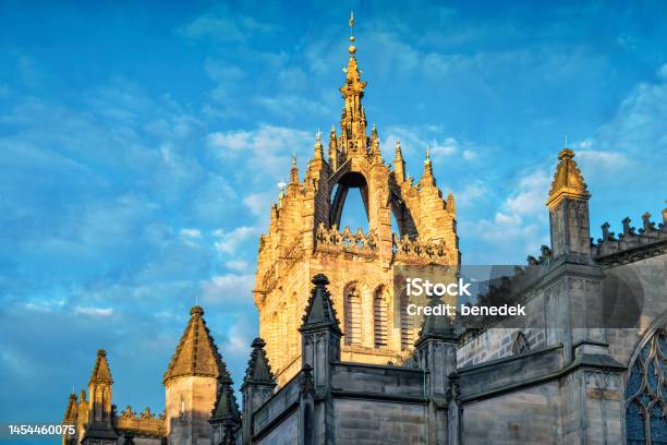 St Giles Cathedral Tower Edinburgh Scotland Closeup Stock Photo - Download Image Now