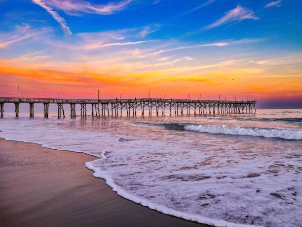 istock Wooden pier at a sandy beach on the sunset 1454468066