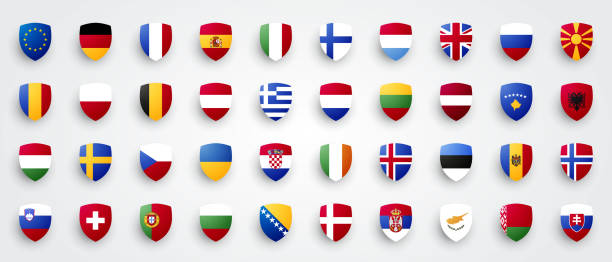 ikony tarcz z flagami europaen - belgium belgian flag flag shield stock illustrations