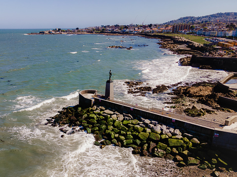 Dun Laoghaire Baths during construction phase, featuring the statue of Roger Casement.