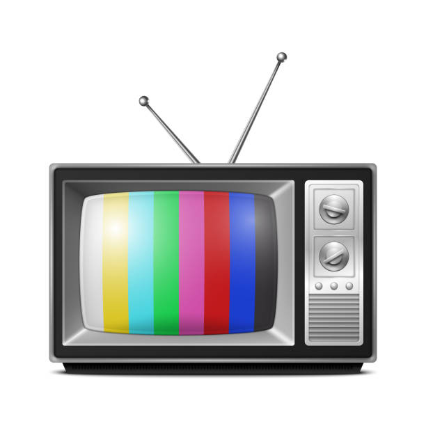 istock Vector 3d Realistic Retro Striped Screen TV Receiver Isolated on White Background. Home Interior Design Concept. Vintage TV Set, Television, Front View 1454472782
