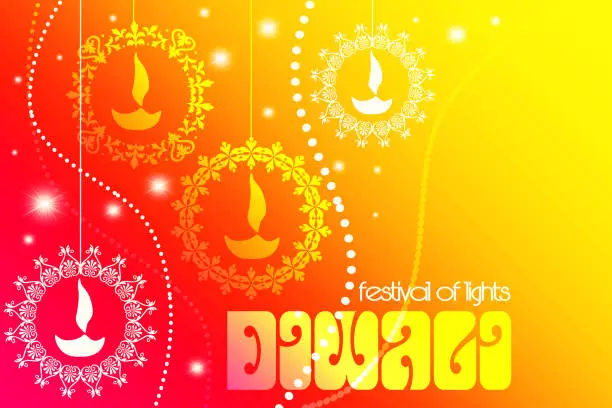 Vector illustration of Diwali holiday concept in flat style. Stylized candlesticks with a burning candle on a festive abstract background.