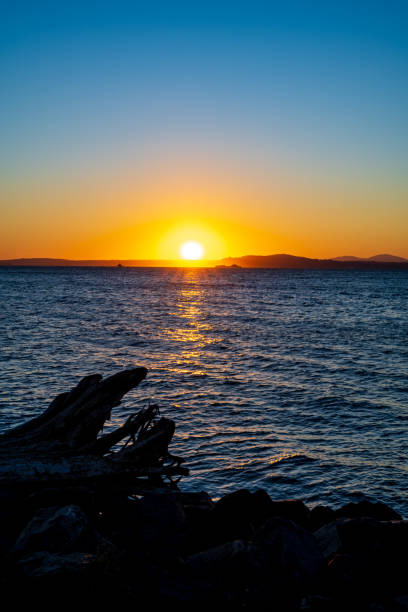 puget sound autumn sunset - water tranquil scene puget sound cloudscape imagens e fotografias de stock