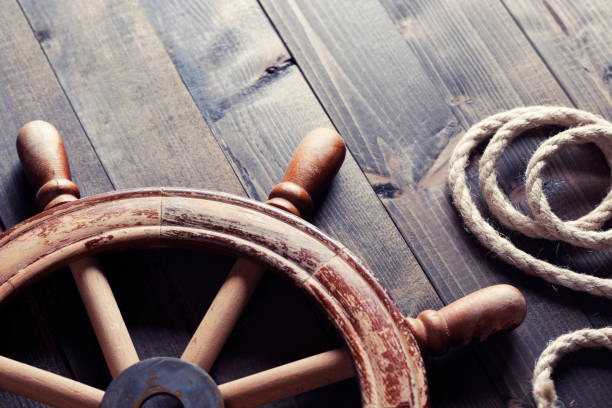 Steering hand wheel ship on white background