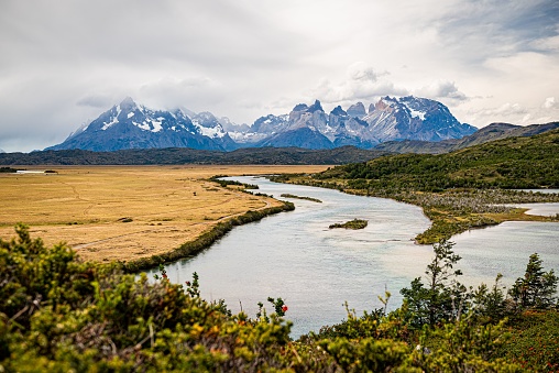 Panoramica do Parque Nacional Torres del Paine na Patagonia Chilena