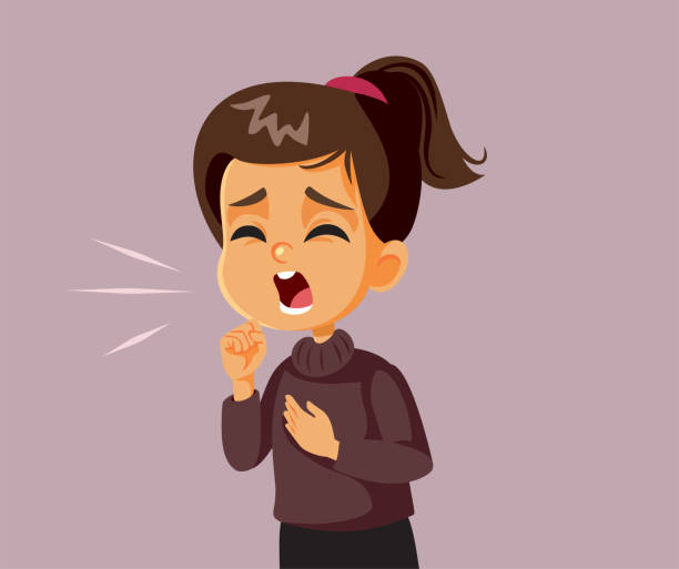ilustrações de stock, clip art, desenhos animados e ícones de little girl coughing feeling sick vector cartoon illustration - bronquiolite