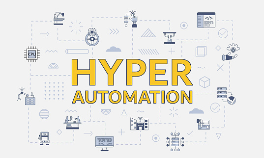 hyper automation concept with icon set with big word or text on center vector illustration