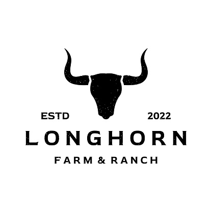 Vintage bull, cow and buffalo long horn logo. for badges, restaurant, business.